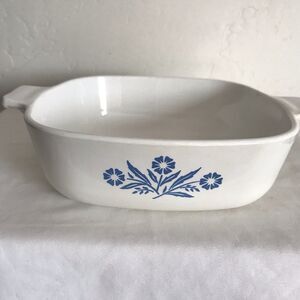 Rare VTG Corning Ware White Blue Cornflower P-1-B, 1qt. 7" Square Black Stamp